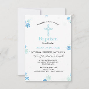 Invitación Baptismo de la cruz de invierno con copo de nieve