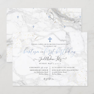 Invitación Baptismo de la Cruz de Mármol PixDezines Primer cu
