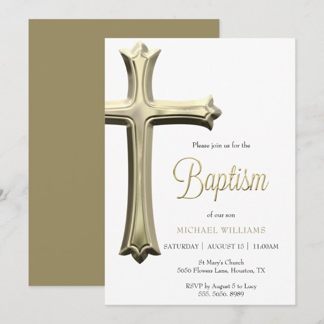 Invitación Baptismo de la Cruz de Oro Clásico (Anverso / Reverso)