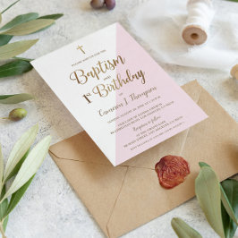 Invitación Baptismo de la Cruz de Oro Rosa 1º cumpleaños