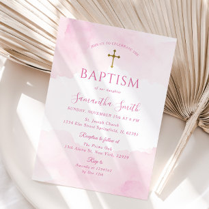 Invitación Baptismo de la Cruz de Oro Rosa de Rubor