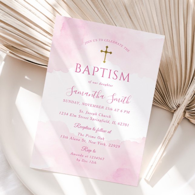 Invitación Baptismo de la Cruz de Oro Rosa de Rubor (Subido por el creador)