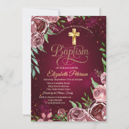 Invitación Baptismo de la Cruz de Oro Rosas de Borgoña