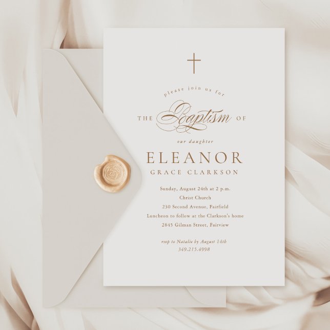 Invitación Baptismo de la cruz de oro simple y elegante (Subido por el creador)