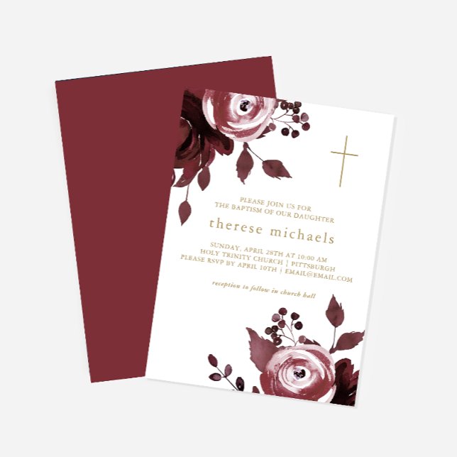 Invitación Baptismo de la Cruz Floral de Borgoña (Subido por el creador)