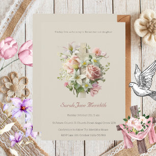 Invitación Baptismo de la Cruz Floral Neutral