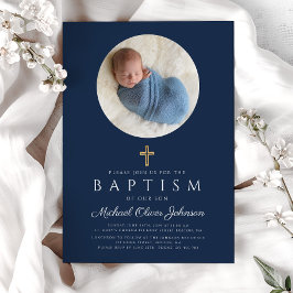Invitación Baptismo de la cruz religiosa azul de la Marina