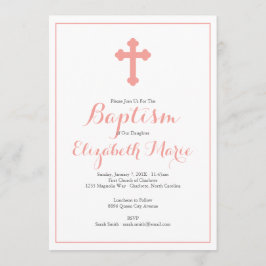 Invitación Baptismo de la cruz rosa de origen Chica Christeni