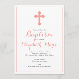 Invitación Baptismo de la cruz rosa de origen Chica Christeni