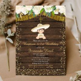 Invitación Baptismo de la Fiesta de Oro y primer cumpleaños