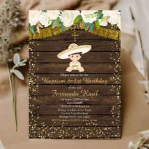 Invitación Baptismo de la Fiesta de Oro y primer cumpleaños