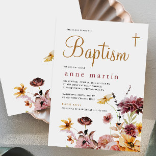 Invitación Baptismo de la flor silvestre simple Chica floral