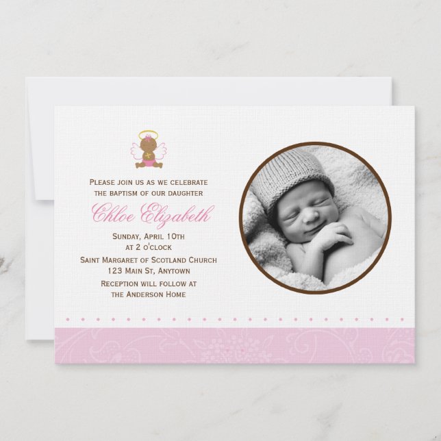Invitación Baptismo de la foto de una niña dulce (Anverso)