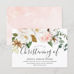 Invitación Baptismo de la niña floral blanca y de Rubor