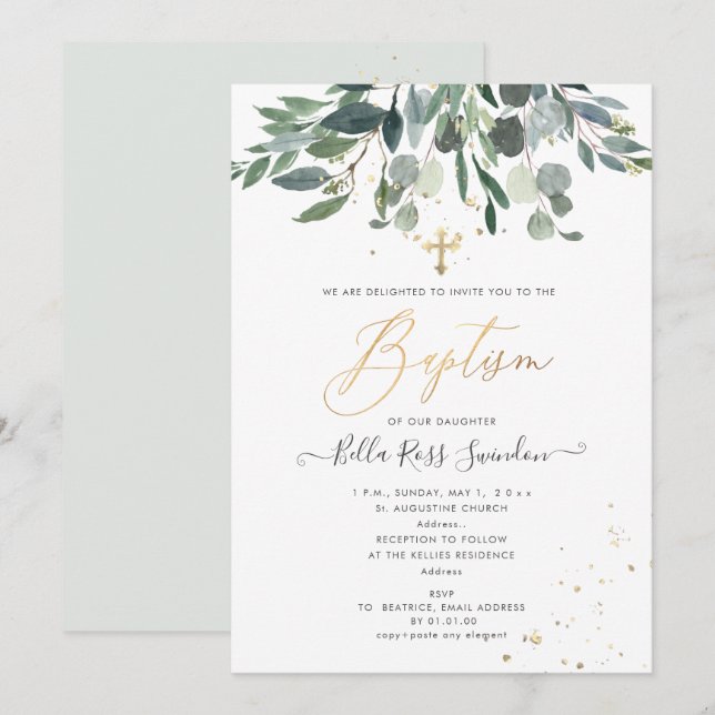 Invitación Baptismo de la vegetación de la Goma Azul PixDezin (Anverso / Reverso)
