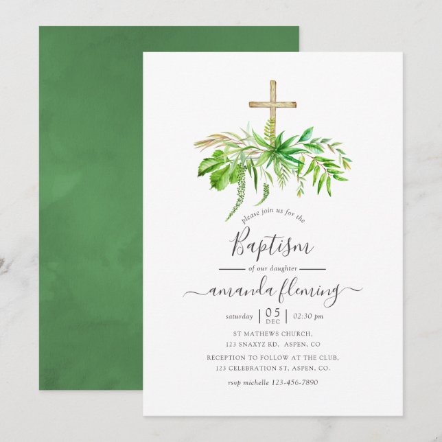 Invitación Baptismo de la vegetación de los bosques acuáticos (Anverso / Reverso)