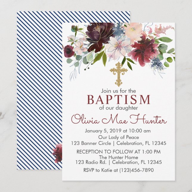 Invitación Baptismo de las florines de invierno de Borgoña y  (Anverso / Reverso)