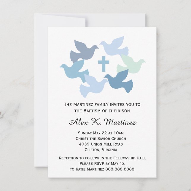 Invitación Baptismo de los niños Dedicación de bebés Primera  (Anverso)