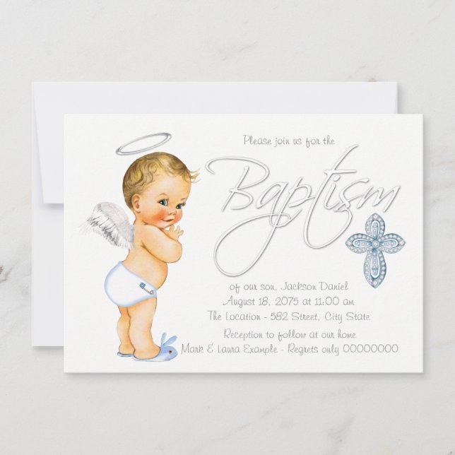 Invitación Baptismo de los niños en el Ángel Azul (Anverso)