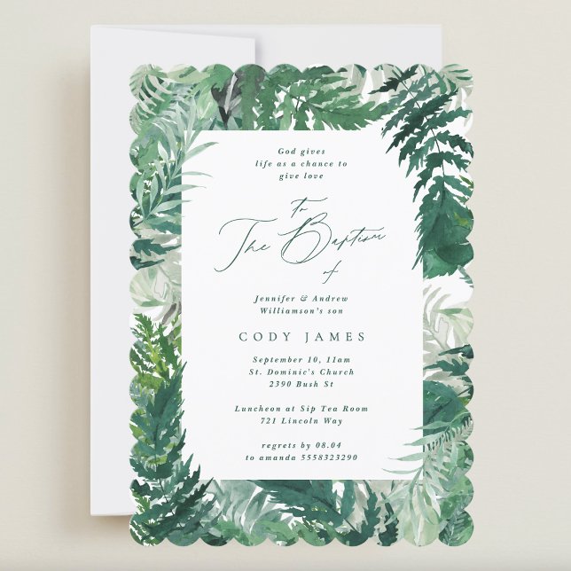 Invitación Baptismo de marco botánico elegante de Leafy verde (Subido por el creador)