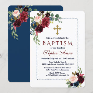 Invitación Baptismo De Marco Con Flora Azul De La Marina De B