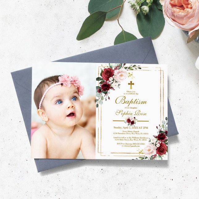 Invitación Baptismo de Marsala, Rosa y fotógrafo de cuadros d (Subido por el creador)