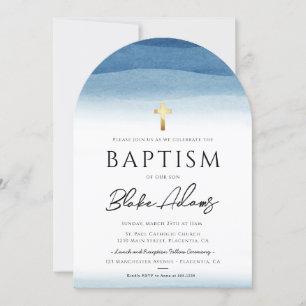 Invitación Baptismo de niño Minimalista de color azul
