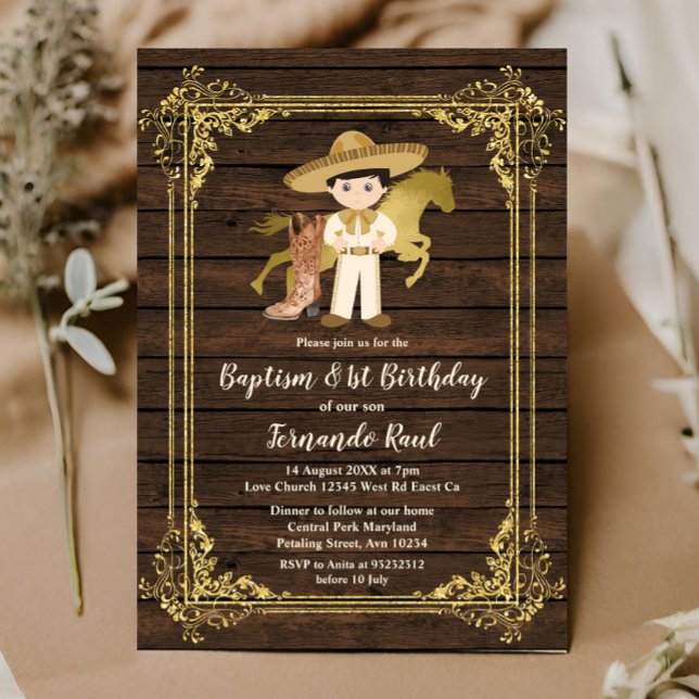 Invitación Baptismo de Oro Primera Madera Rustica Mexicana de (Subido por el creador)