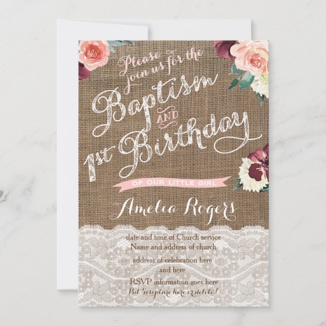 Invitación Baptismo De Otoño Primera Fiesta De Cumpleaños Par (Anverso)