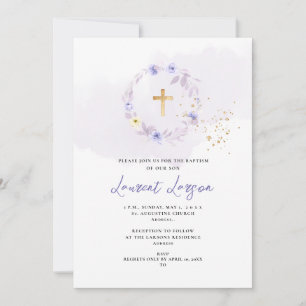 Invitación Baptismo de Rosas morados y polvorientos de ArtsAp
