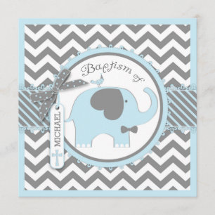 Invitación Baptismo de tie de aleta azul para elefante