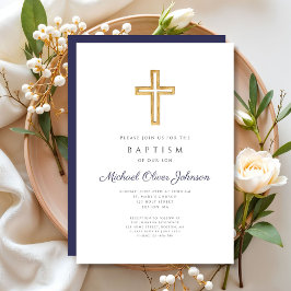 Invitación Baptismo de travesía religiosa azul de la Marina