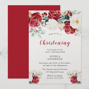 Invitación Baptismo de verano blanco rojo borgoña