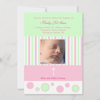 Invitación Baptismo Dedicación Chica Burbujas verdes rosas