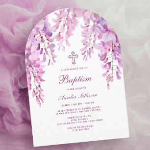 Invitación Baptismo del arco de glicemia rosada Lilac