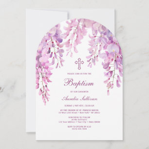 Invitación Baptismo del arco de glicemia rosada Lilac