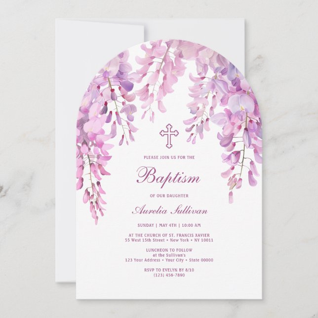 Invitación Baptismo del arco de glicemia rosada Lilac (Anverso)