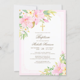 Invitación Baptismo del Chica floral rosa Rubor de color de a