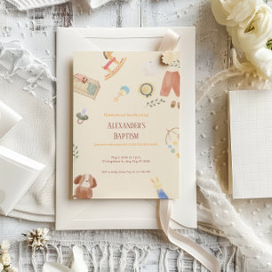 Invitación Baptismo del juguete de la guardería beige marrón