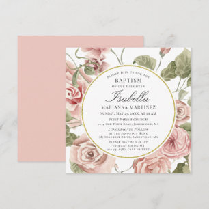 Invitación Baptismo del marco de la ronda dorada de la floral