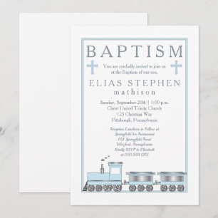 Invitación Baptismo del niño de la escuela de choo azul