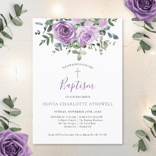 Invitación Baptismo Dusty Mauve Rosa Eucalyptus Christening