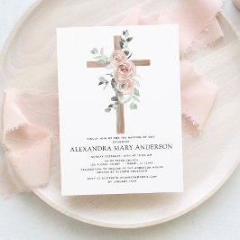 Invitación Baptismo Dusty Pink Rose Greeneration Eucalyptus