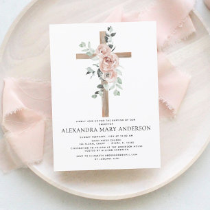 Invitación Baptismo Dusty Pink Rose Greeneration Eucalyptus