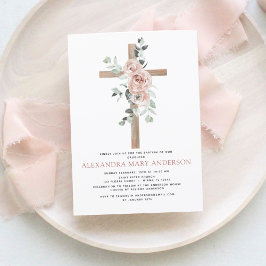 Invitación Baptismo Dusty Pink Rose Greeneration Eucalyptus