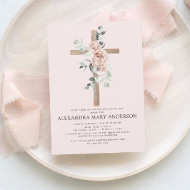 Invitación Baptismo Dusty Pink Rose Greeneration Eucalyptus