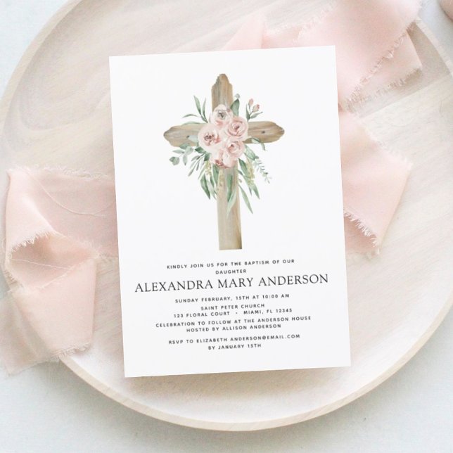 Invitación Baptismo Dusty Pink Rose Greeneration Eucalyptus I (Subido por el creador)