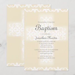 Invitación Baptismo Elegante Cruz cristiana beige blanco Dama
