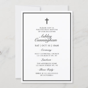 Invitación Baptismo Elegante Cruz Moderna Código QR