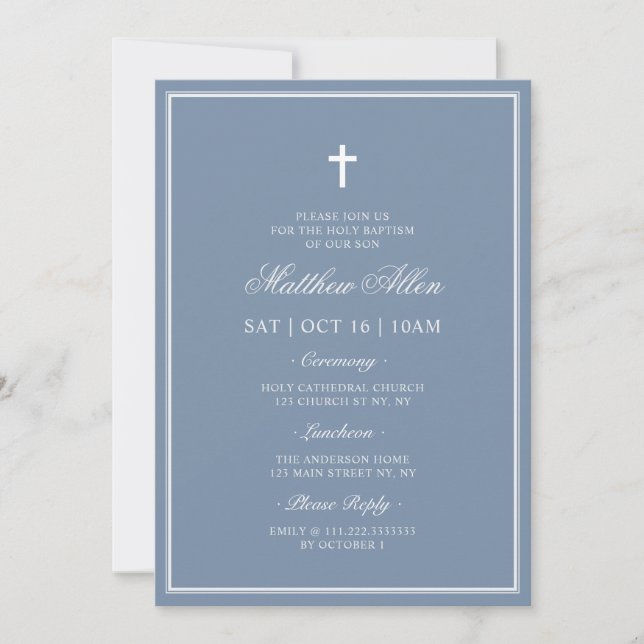 Invitación Baptismo Elegante Cruz Moderna Código QR (Anverso)